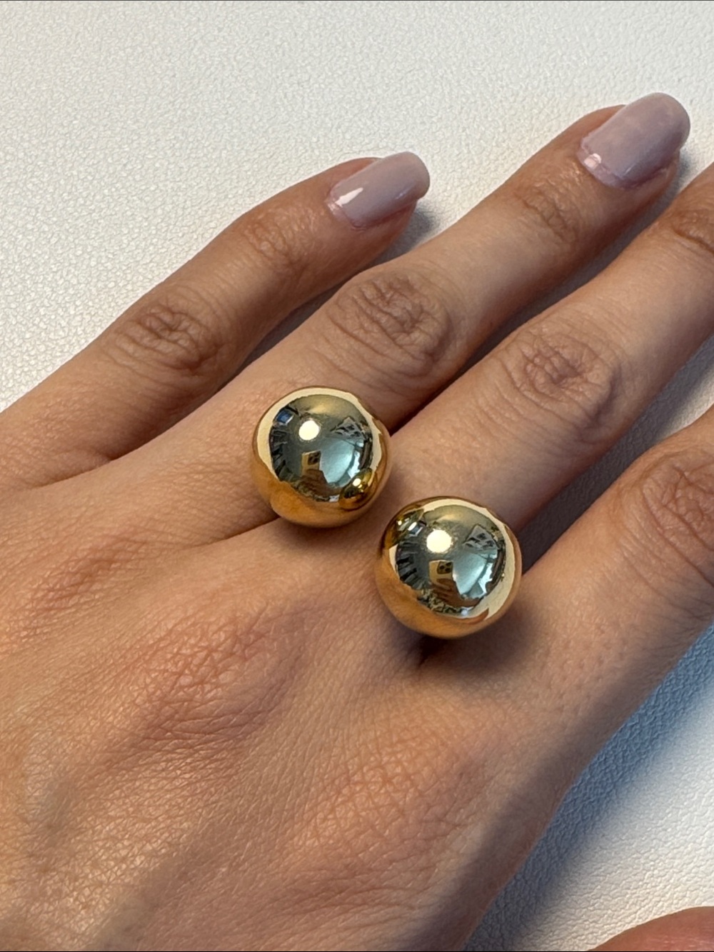 Yellow Gold Ball Dome Statement Ring - Women's Fashion Jewelry